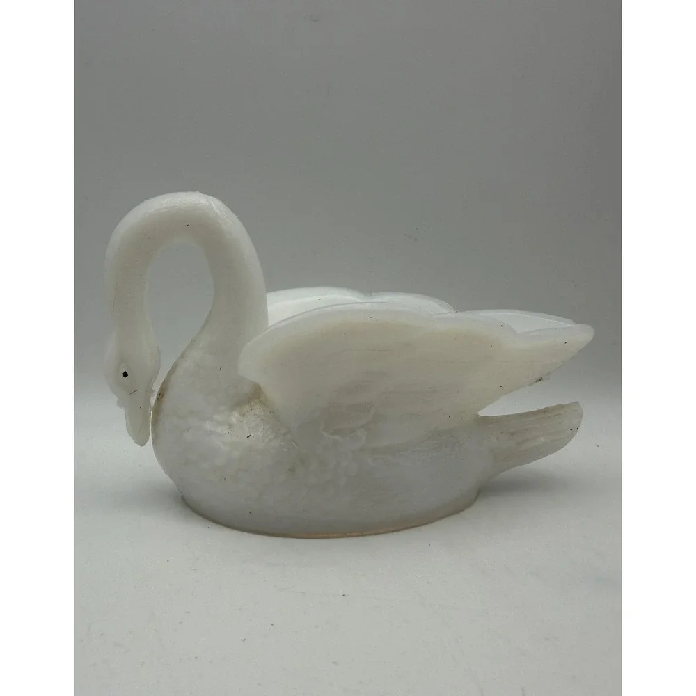 Vintage White Milk Glass Swan Planter Trinket Dish Vanity Candy Dish 5